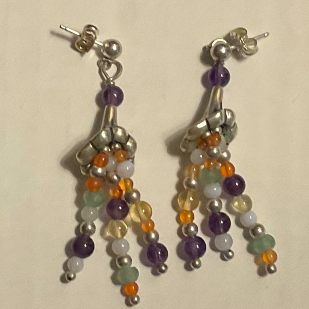 Rare Carolyn Pollack Squash Blossom Dangle Gem Stone Earrings